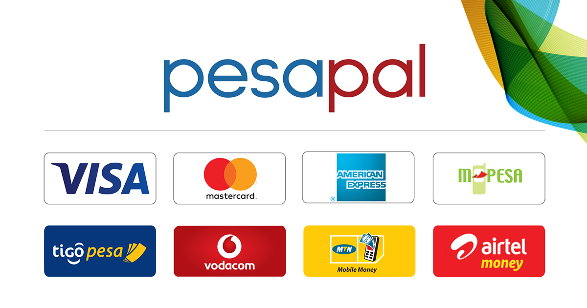 Secure payments by Pesapal: Visa, Mastercard, American Express, M-Pesa and Airtel Money